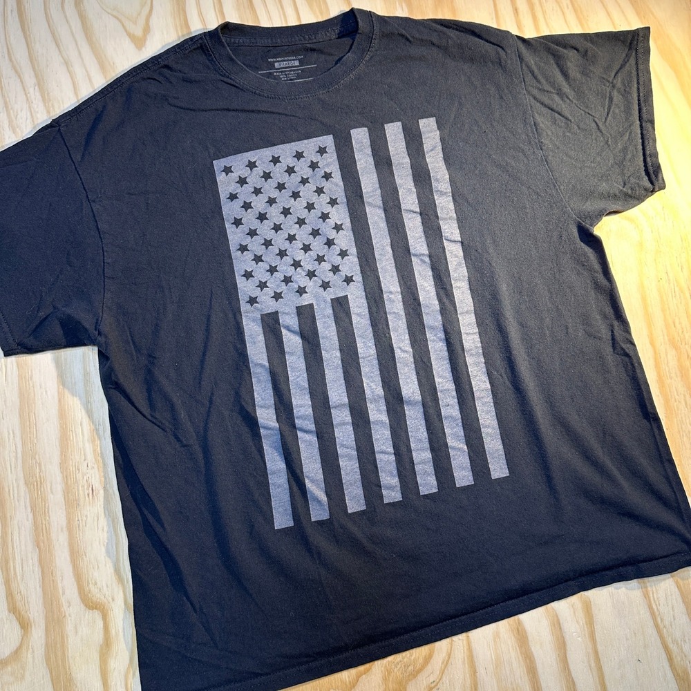 H3 Sportgear Mens XL Black American Flag Graphic Short Sleeve T-Shirt Cotton